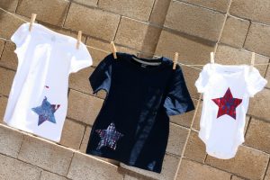 splatter paint patriotic shirts hanging