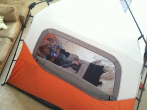 Living Room Camping with Boys in Tent