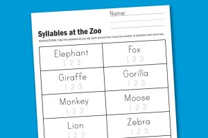 Syllables at the Zoo Preschool and Kindergarten free printable worksheet #printables #kindergarten #english