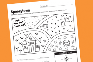 Spookytown Halloween Map Worksheet PagingSupermom.com #halloween #classparties #worksheet