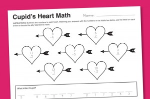 Cupid Heart Math Free Worksheet from PagingSupermom.com #worksheets #math #valentines #printables