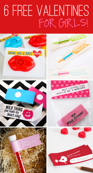 Six Free Class Valentines for girls at PagingSupermom.com #valentines #printables #freevalentines #classvalentines #freebies