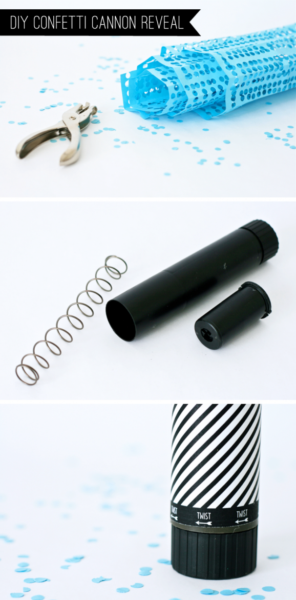 How to make a Confetti Cannon for Baby Gender Reveal Party at PagingSupermom.com #genderreveal #confetti #howtoreveal